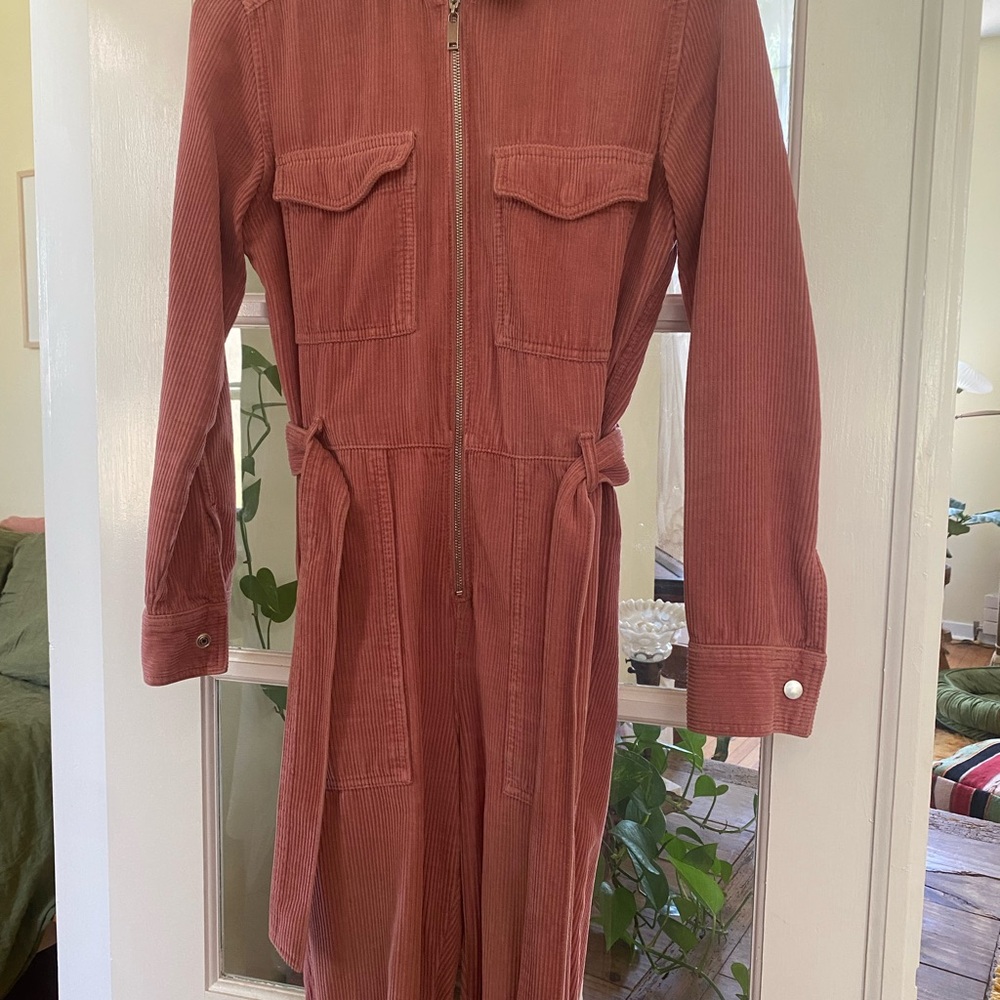 Coral corduroy jumpsuit